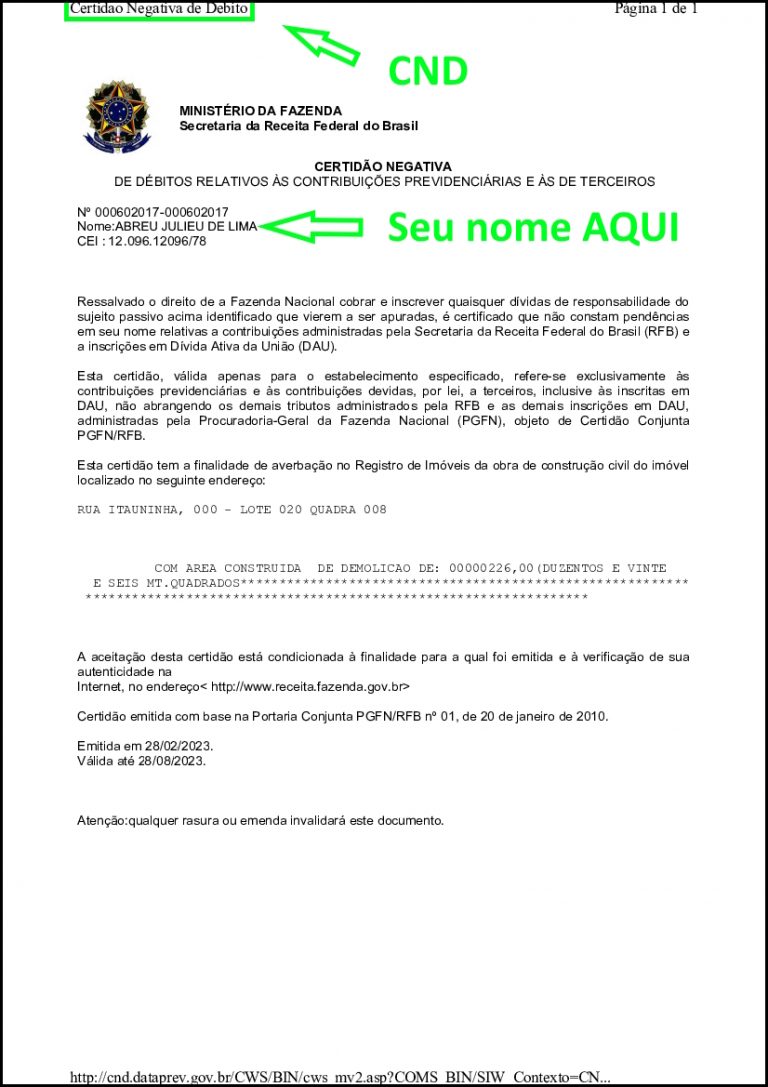 Emissão de CND do seu Imóvel ou Obra na Receita